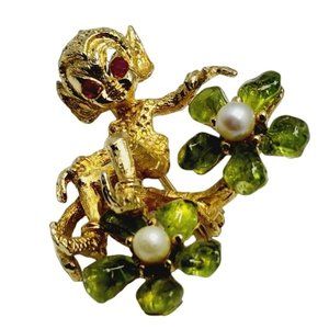 Vintage Signed Swaboda Devil Semi Precious Brooch (A929)